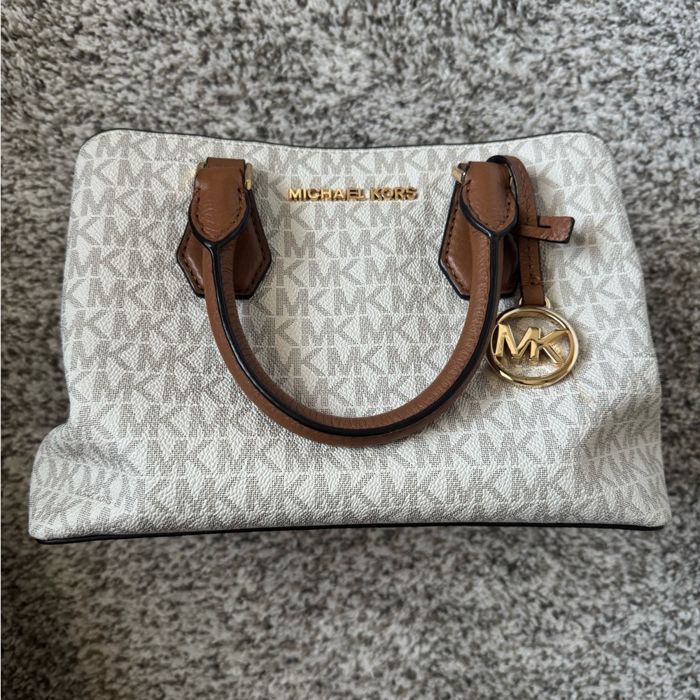 Michael Kors White and Brown Purse